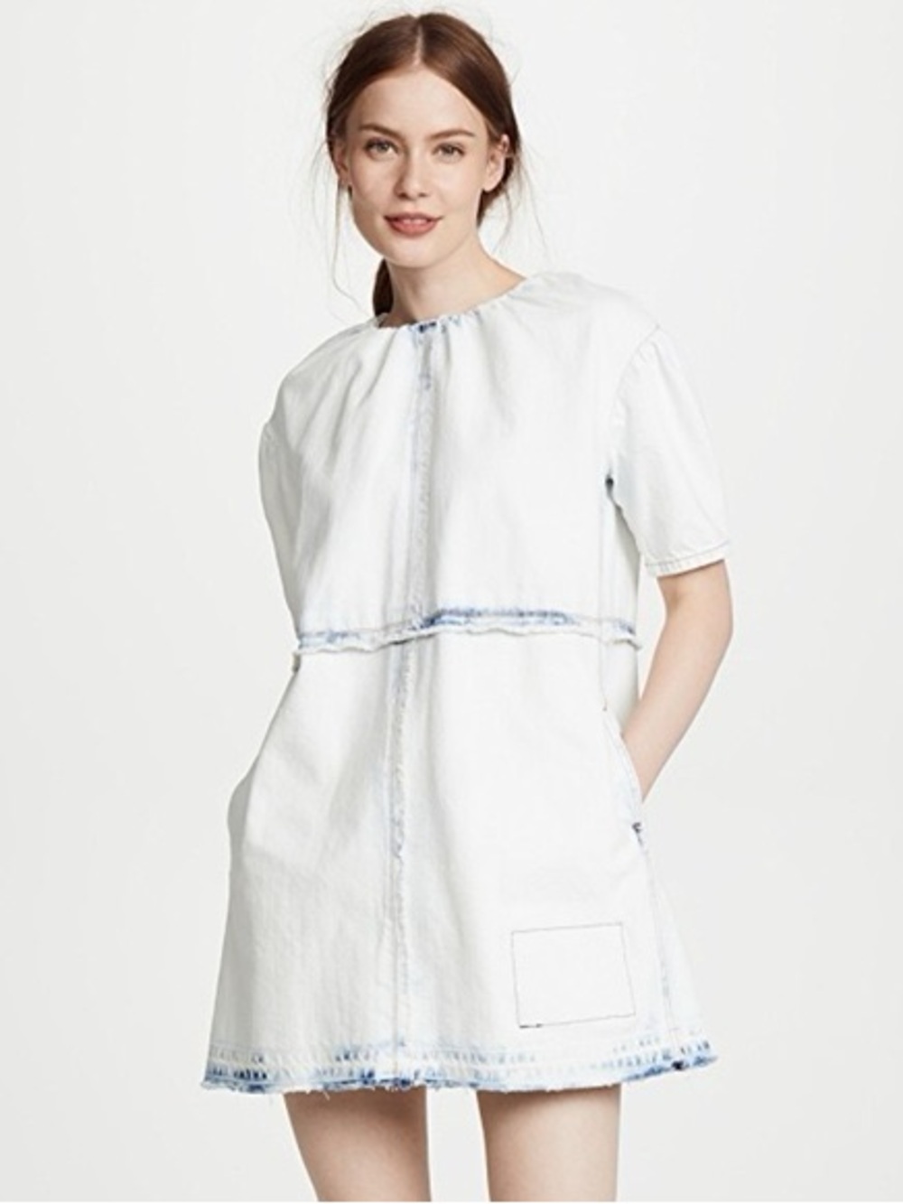 Marc Jacobs Denim Mini Dress Bleach Indigo Frayed Hem Cotton Medium